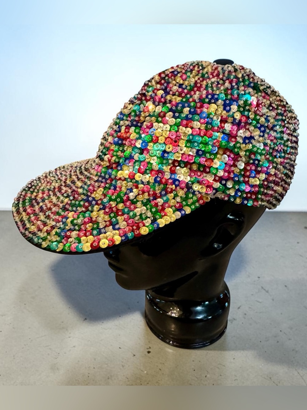 Vtg 90s Sequin Ball Cap OS Colorful Boho City